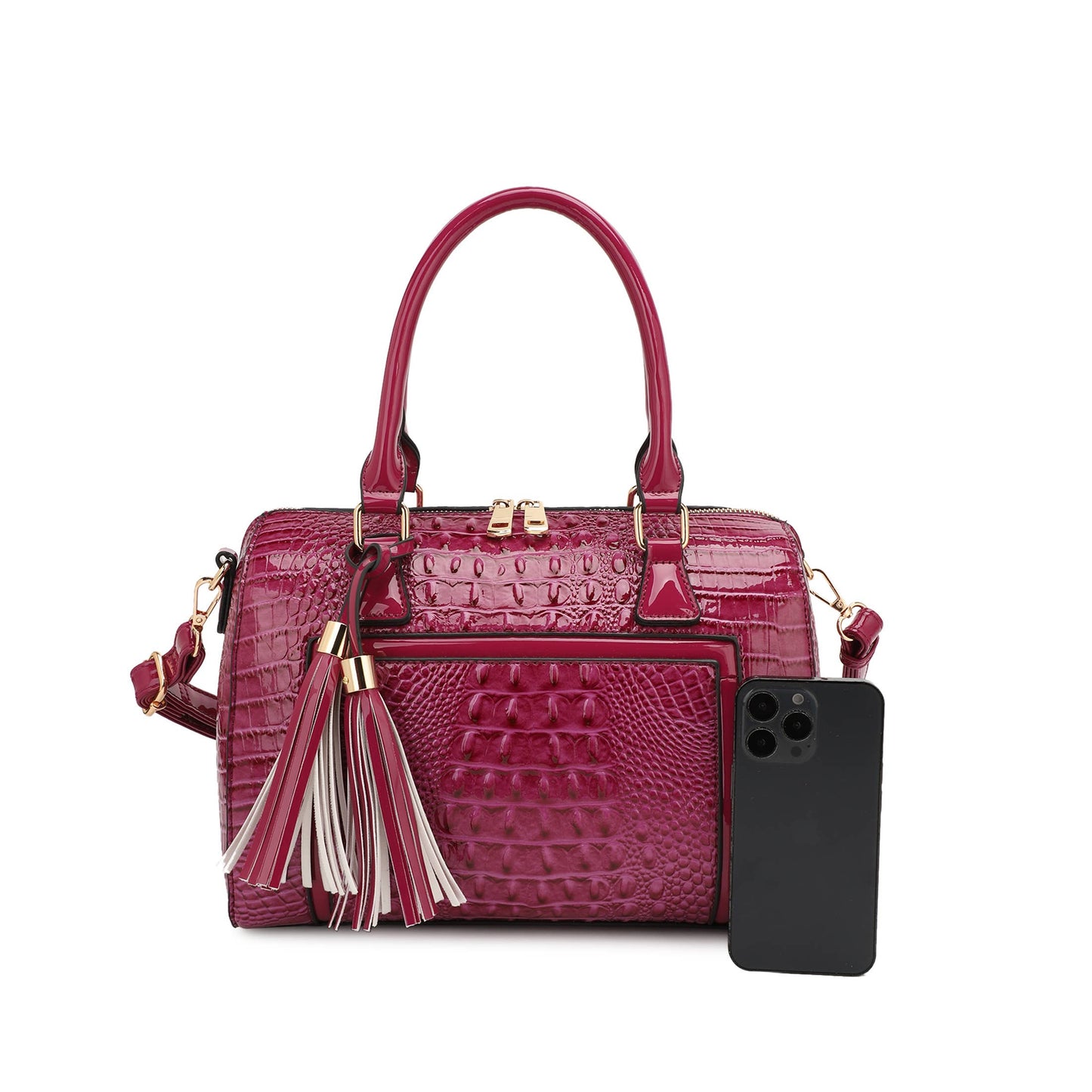 HOLLY  BOSTON BAG SET IN PATENT CROC  WITH WALLET