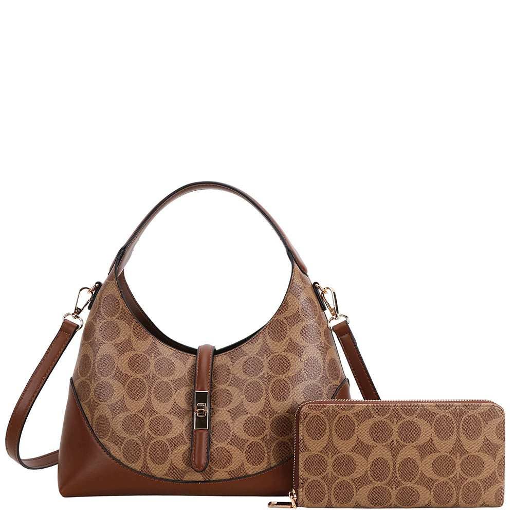 Classic Signature Hobo Bag & Wallet Set QFT-1378W