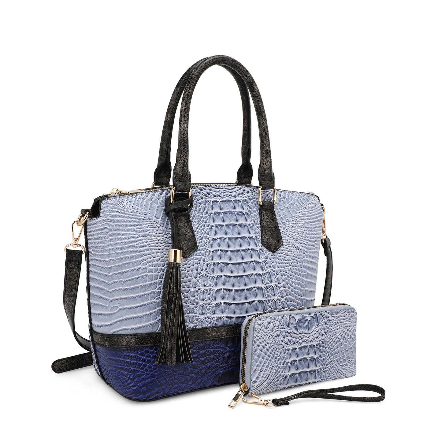 VERONICA TOTE CROC EMBOSSED TWO TONE WITH WALLET