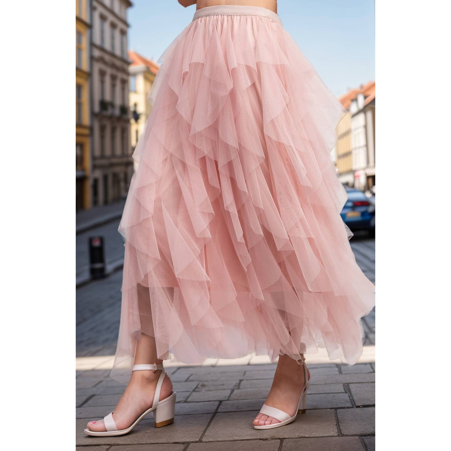 CASCADING TULLE MESH LAYERED MAX SKIRT