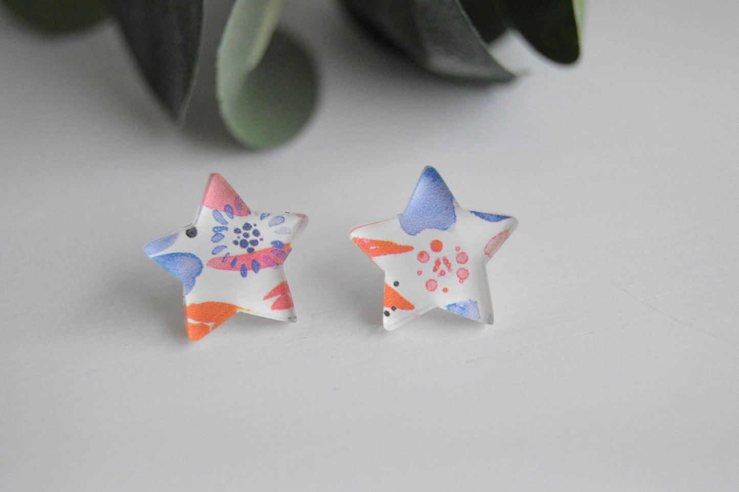 Patriotic Watercolor Floral Stud Earrings