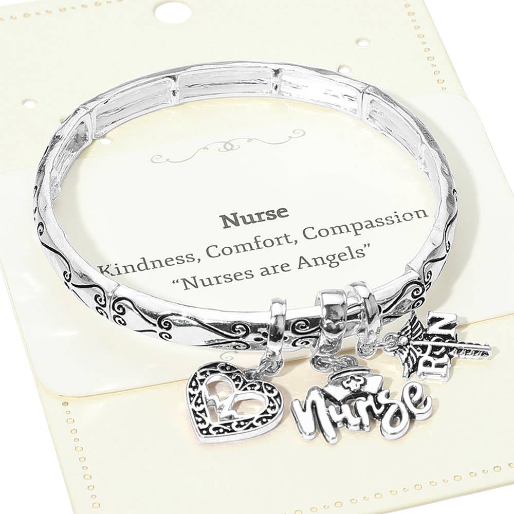Nurse Message Heart Charm Stretch Bracelet