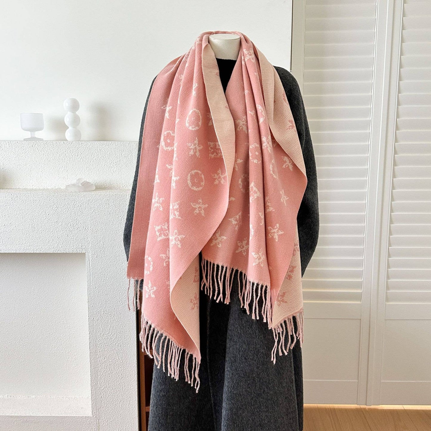 British-Style Geometric Reversible Jacquard Fringe Scarf