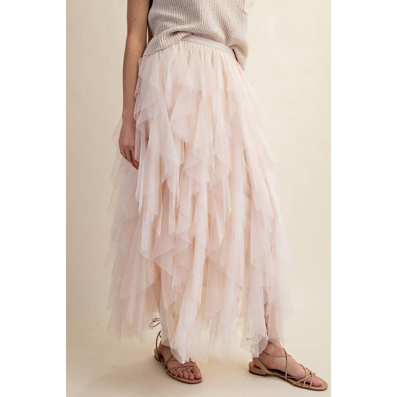 CASCADING TULLE MESH LAYERED MAX SKIRT