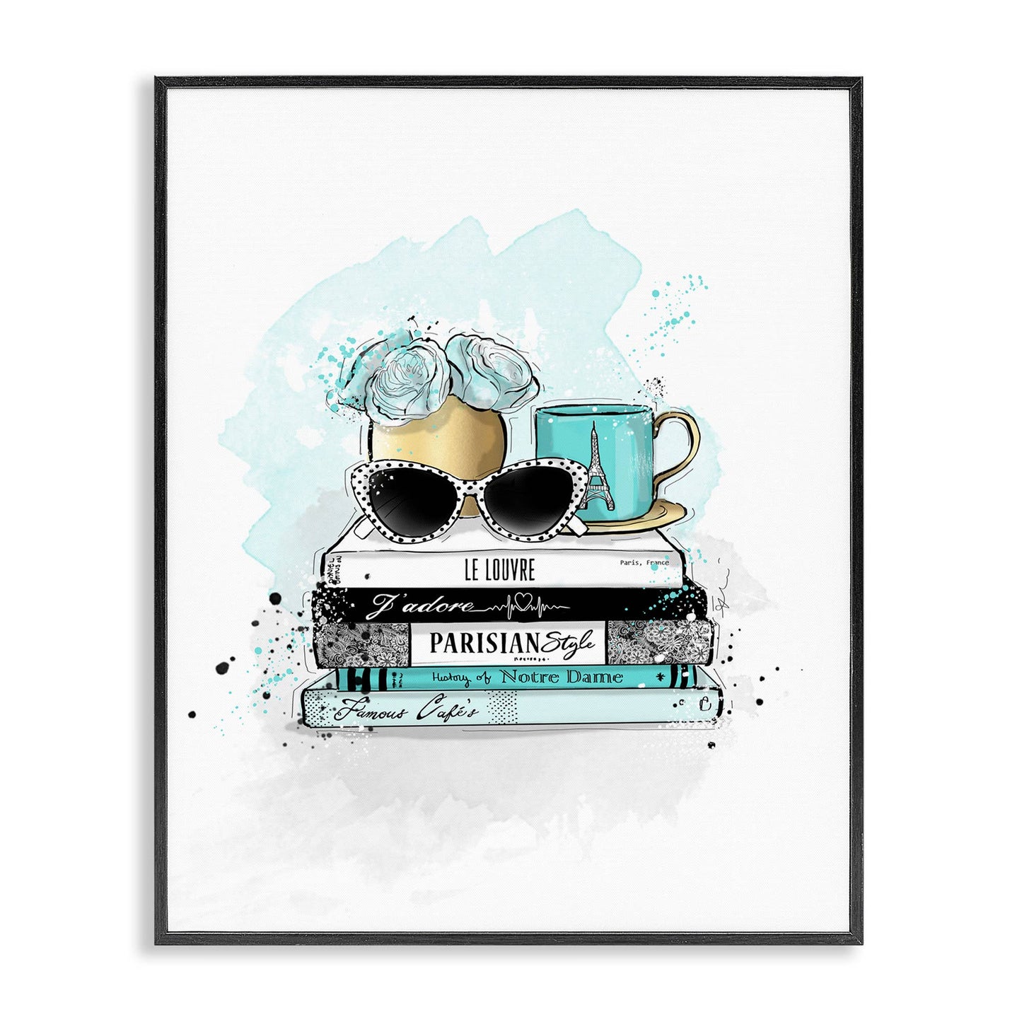 Turquoise Fashion Book Stack - Framed Wall Art