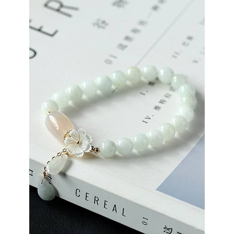 National Jade Beads&Flower Handmade Bracelet