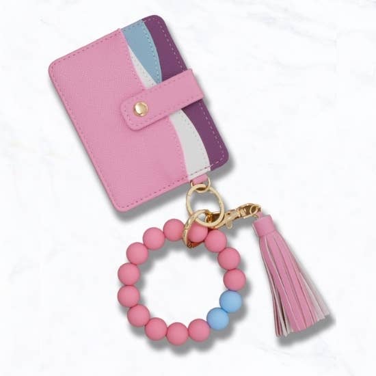 Faux Leather Card Holder Wallet Keychain