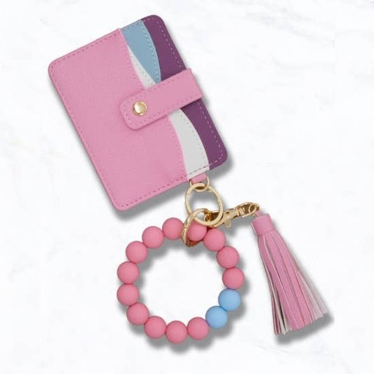 Faux Leather Card Holder Wallet Keychain
