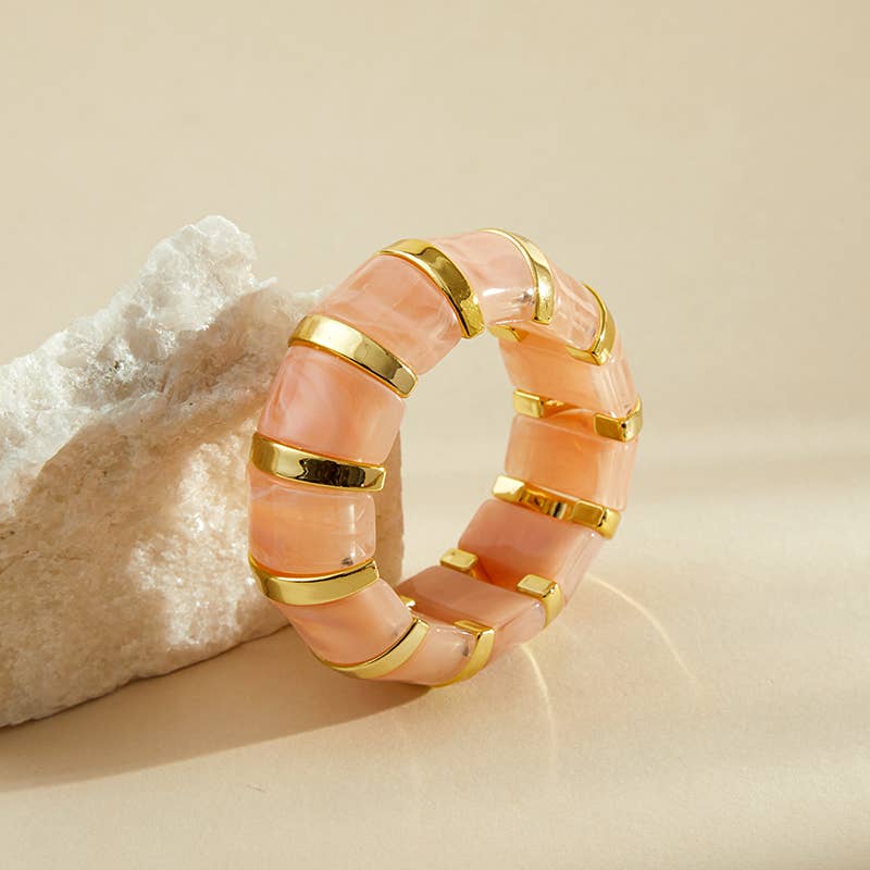 B25170 Bold Tiled Polyresin Stretch Bangle Bracelet