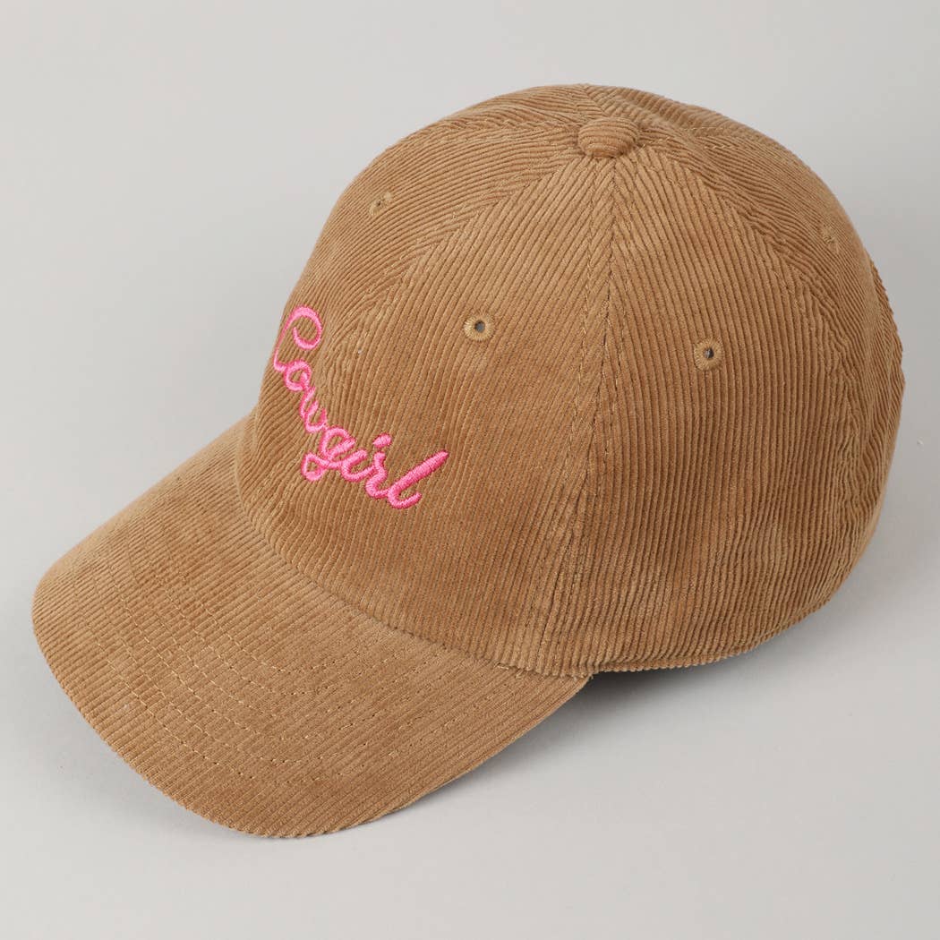 Cowgirl Text Solid Color Corduroy Baseball Cap