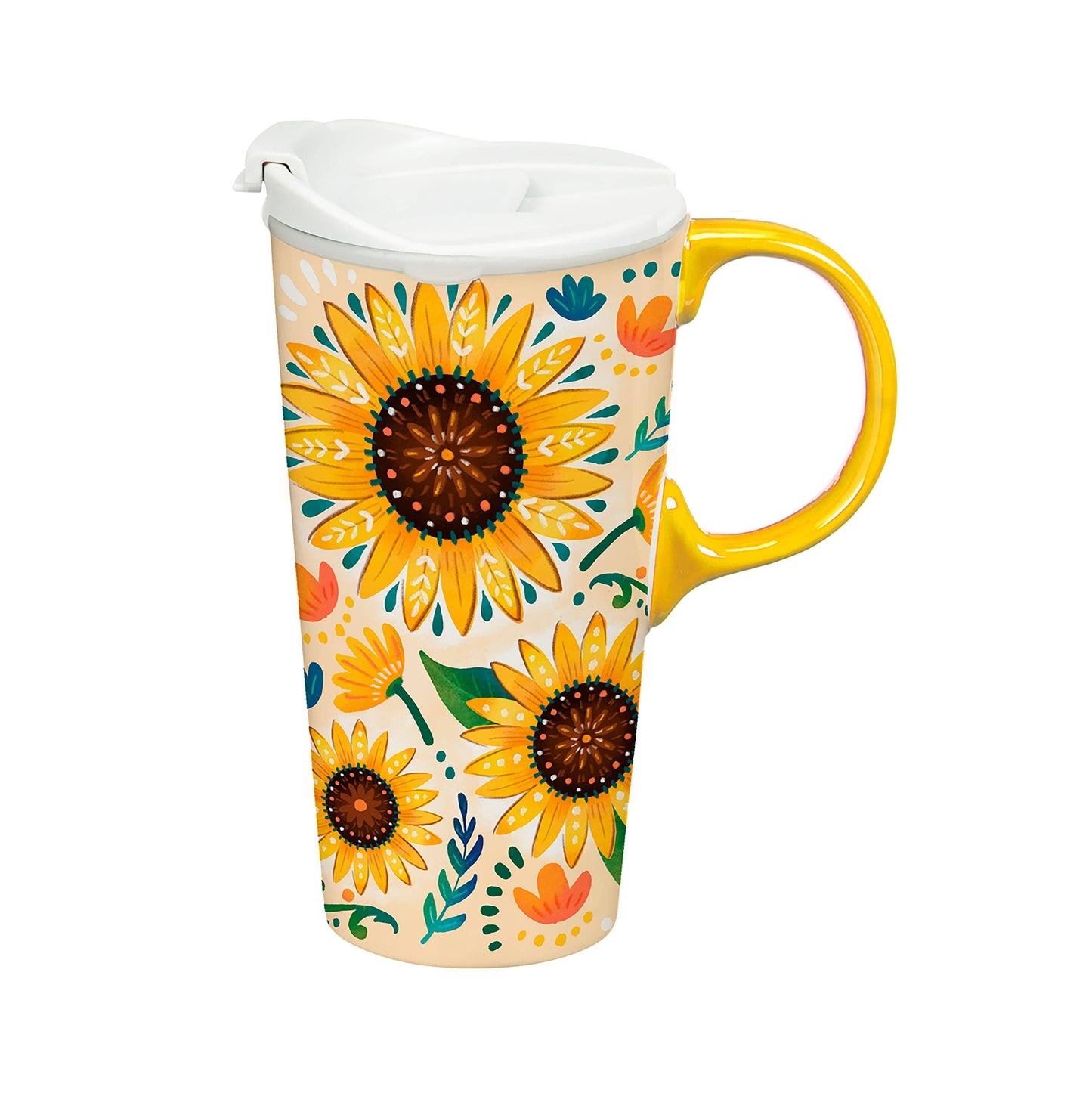 Folk Sunflower Ceramic Perfect Cup, 17oz, Gift Box