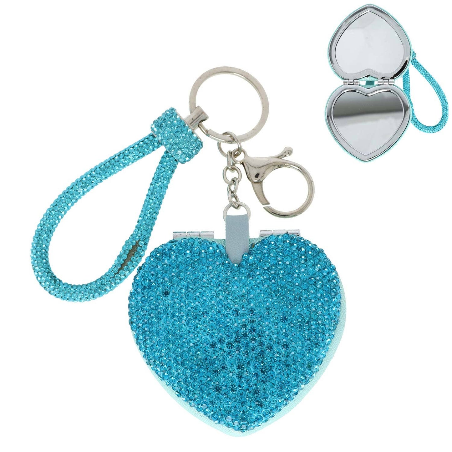 Heart Shaped Compact Mirror Wristlet Keychain