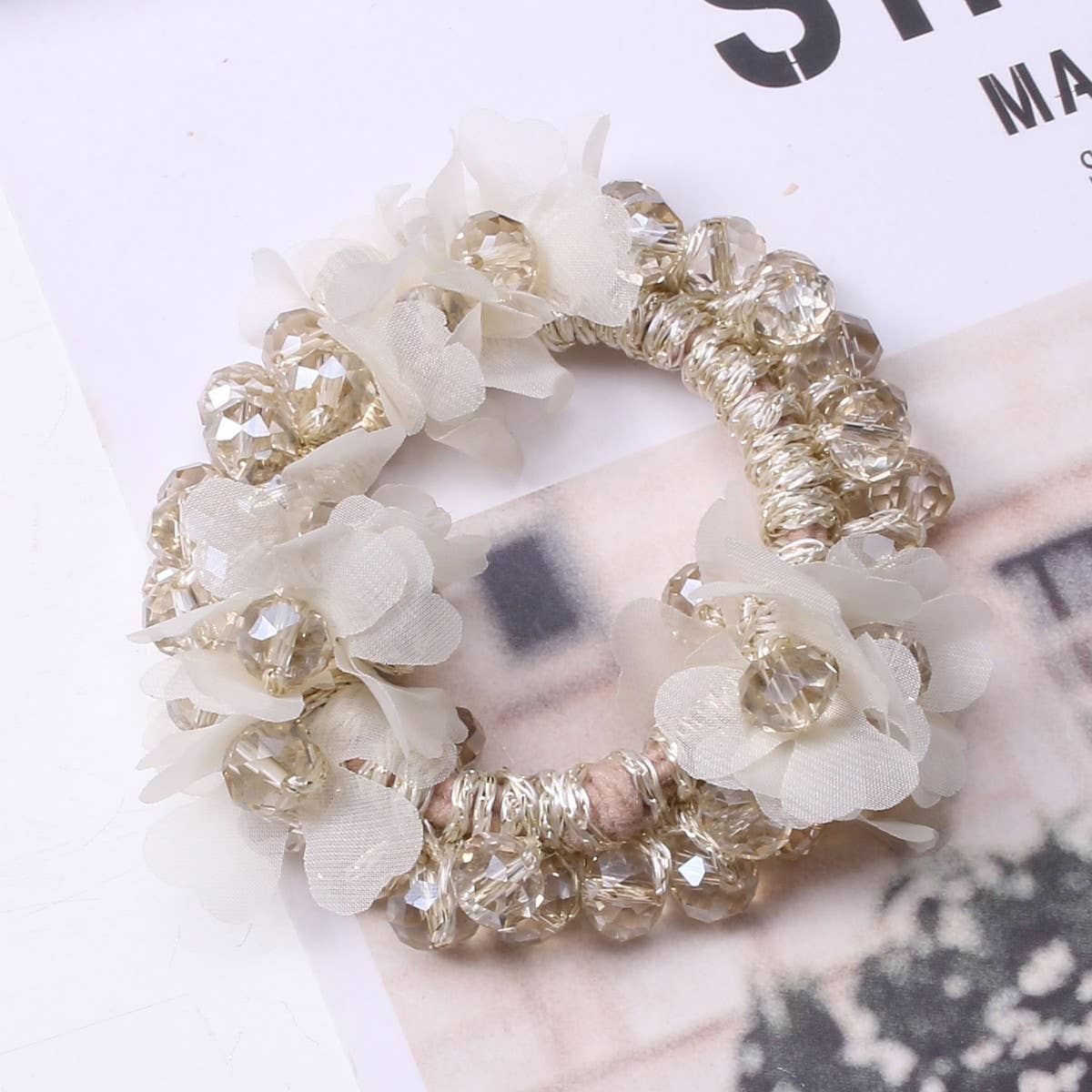 Cute Crystal Heart Organza Elastic Hair Tie_CWAHA6862