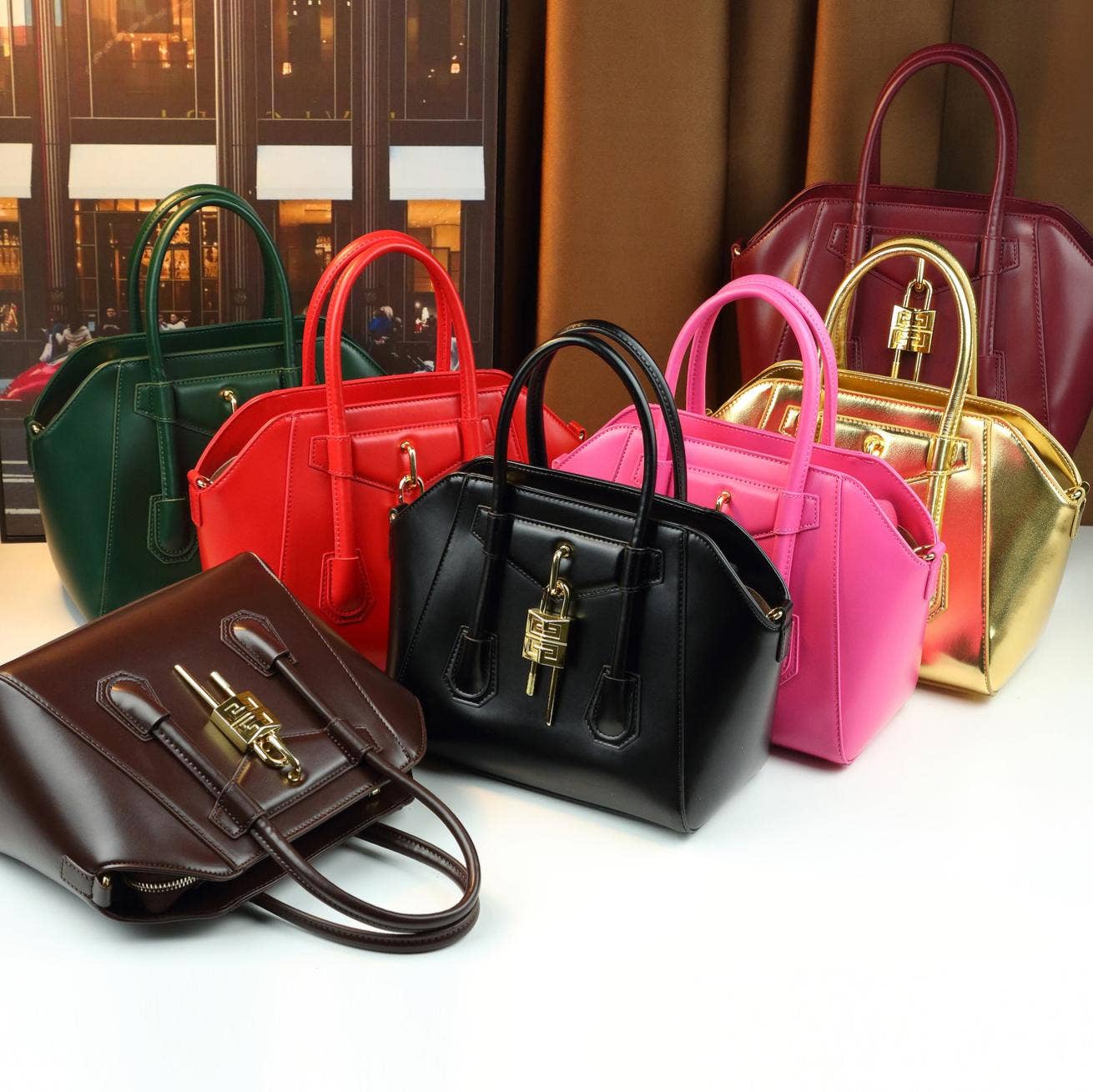 Lock Detail Cow Print Handbag Boston bag with 2 straps