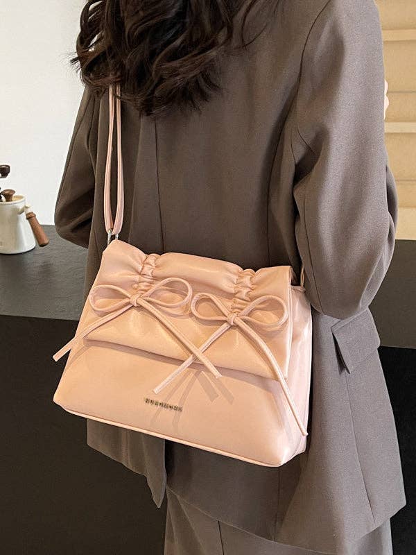 Bowknot Pleated Solid Color Crossbody Bags