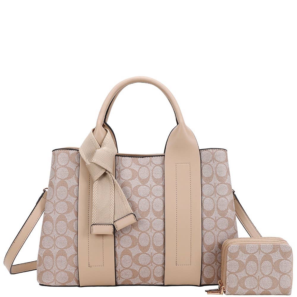 Printed Knot Detail Satchel and Pouch Set