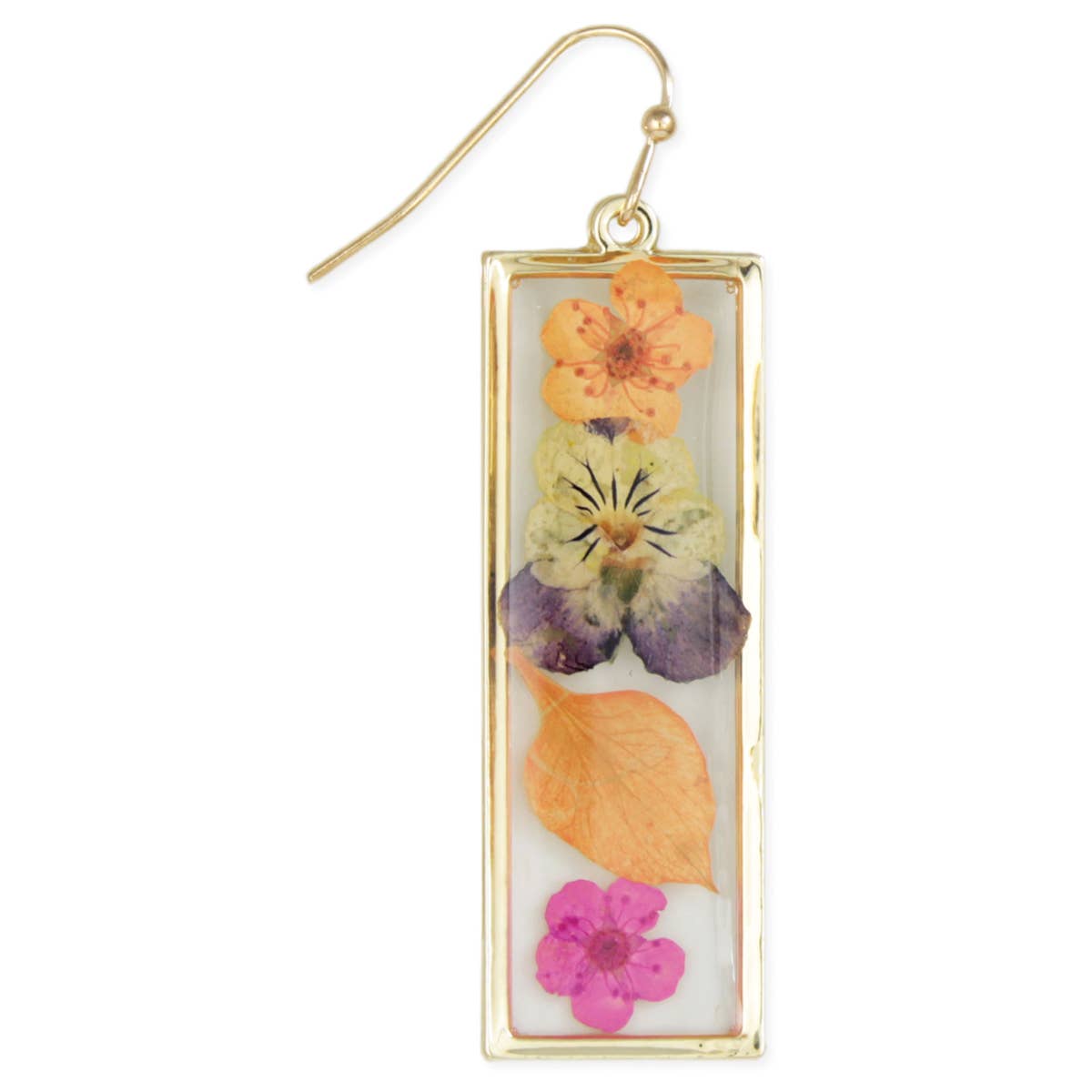Multicolored Dried Flower Gold Bar Earrings