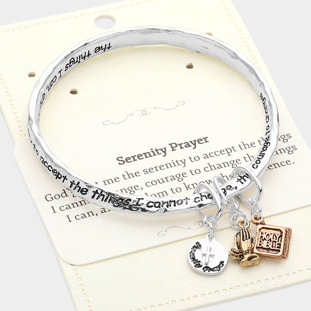 Serenity Prayer Religious Charm Metal Bangle Bracelet