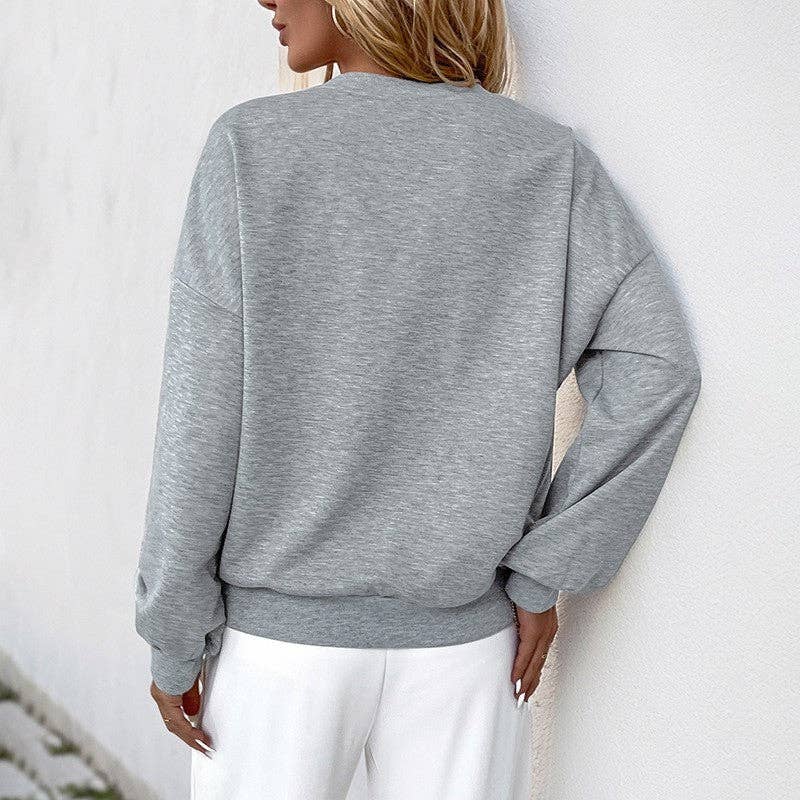 Loose Fit Beaded Hollow Out Printed Sweatshirt