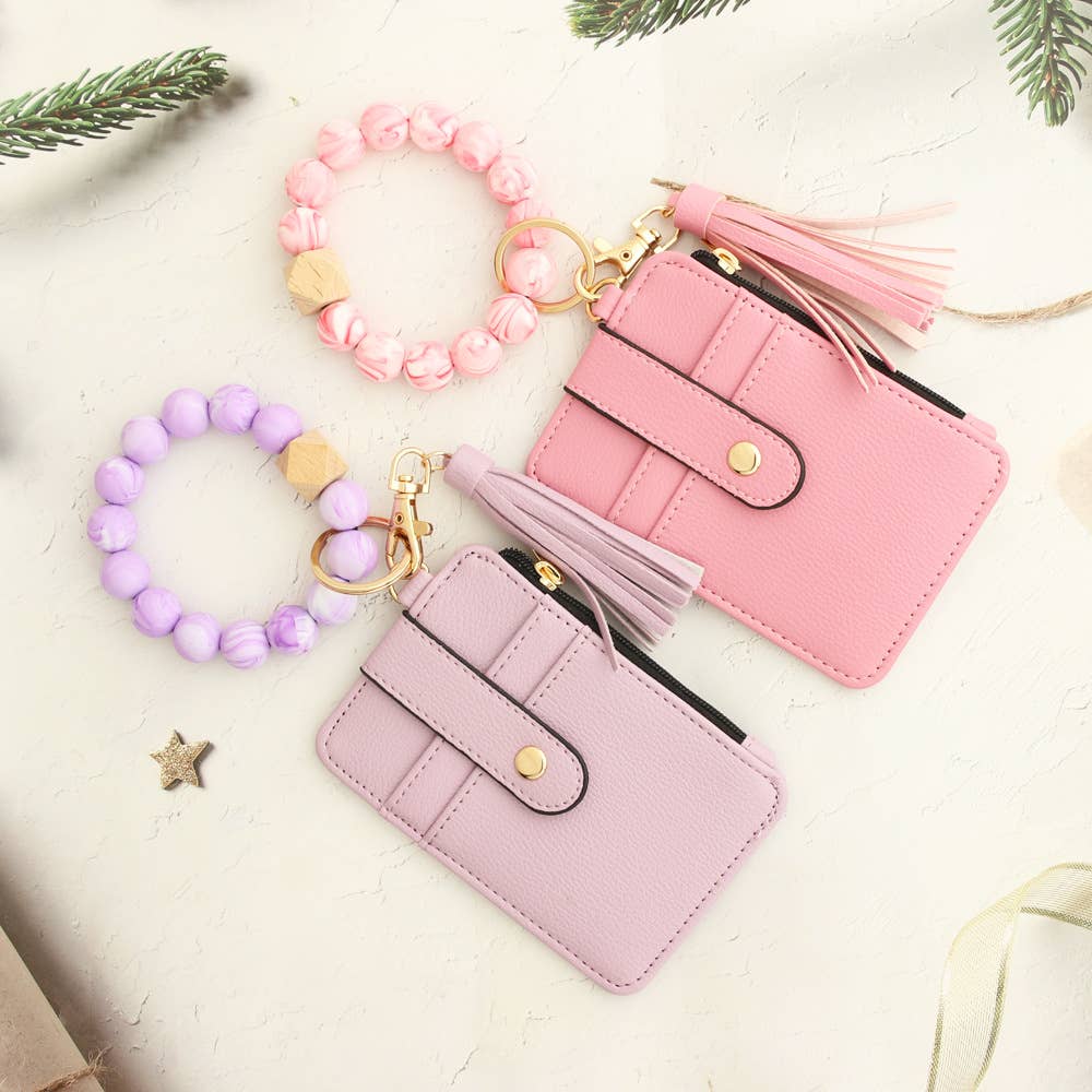 Multi-Colored Leopard Print Bracelet Card Slot Keychain
