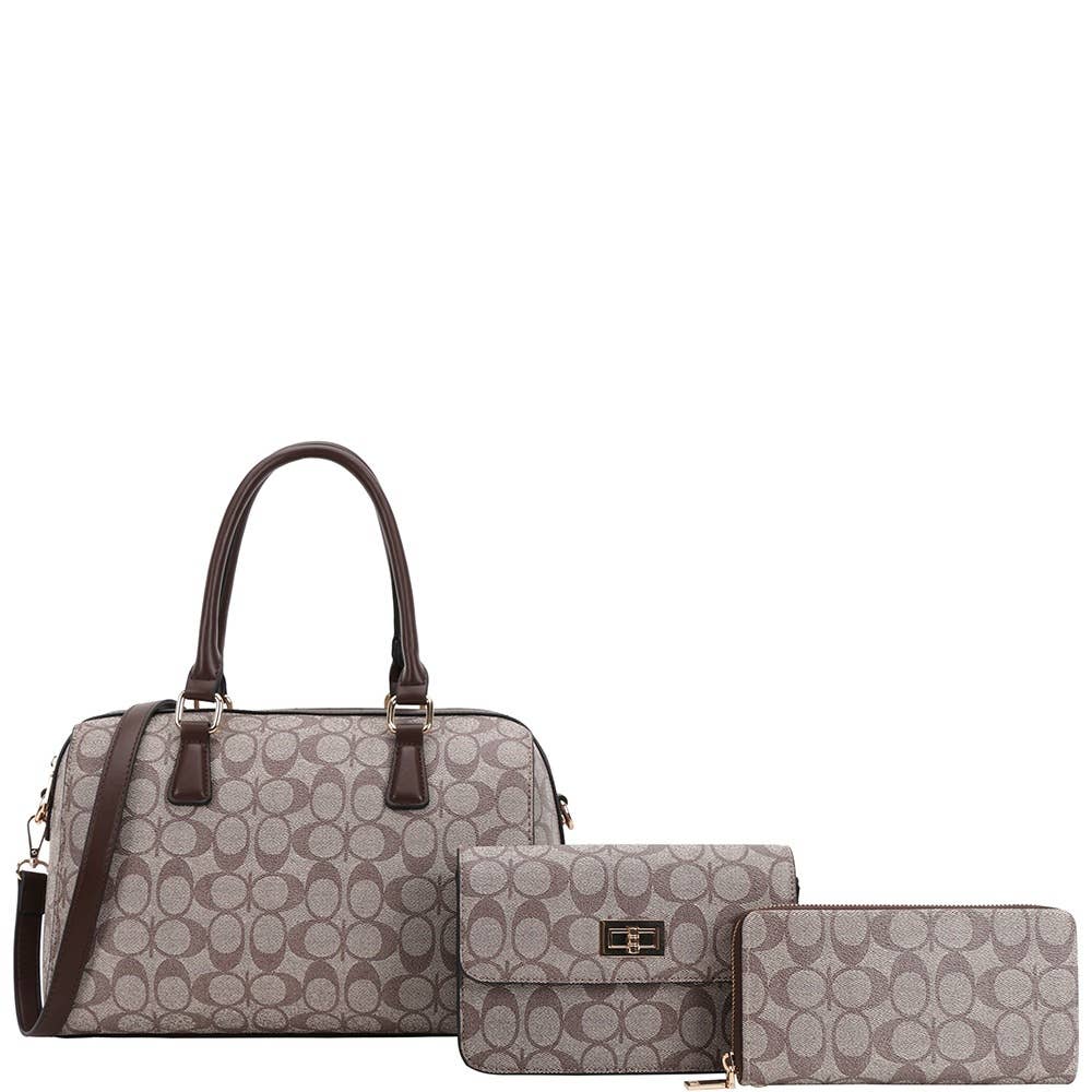 3IN1 OVAL PRINTED HANDLE DUFFLE BOSTON BAG SET