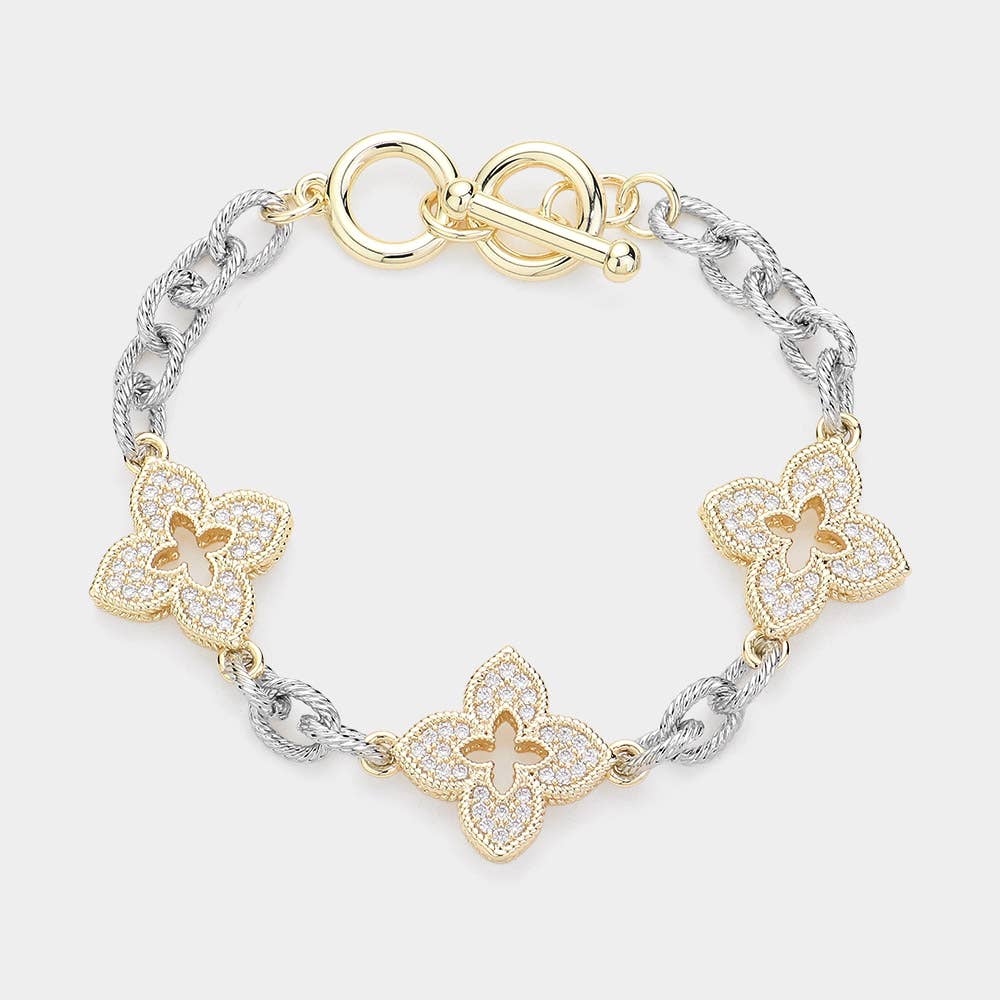 14K Gold Plated Mother Of Pearl Iris Pendant Link Toggle Bra