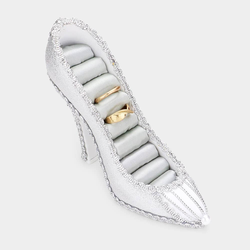 Flower Pointed Shimmery Stiletto Heel Ring Display Stand