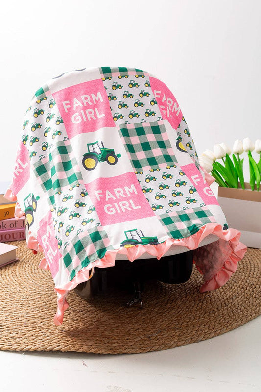 Farm Girls 35" X 35" baby blanket with ruffle trim. BKG50049