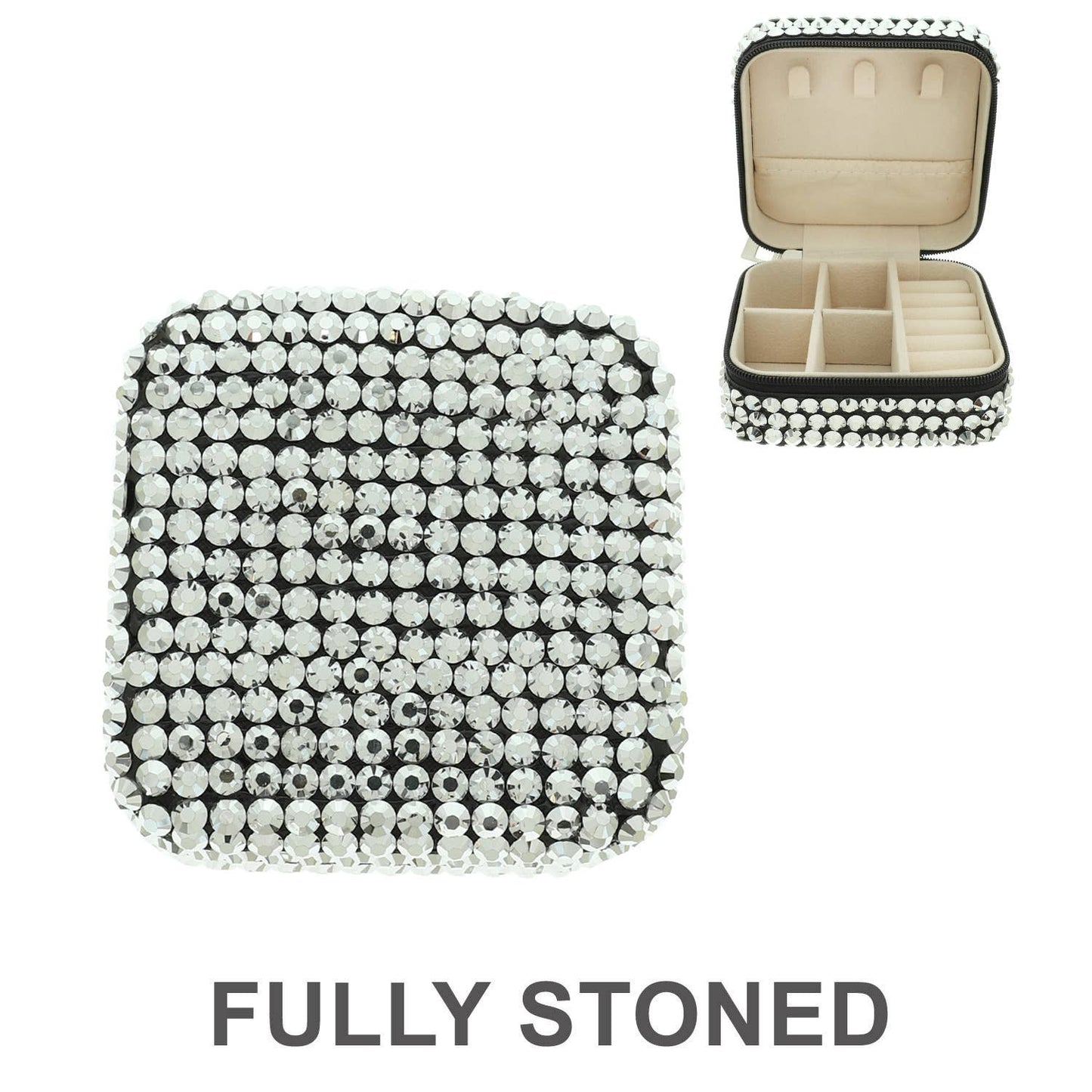 Crystal Rhinestone Embellished Travel Jewelry Box