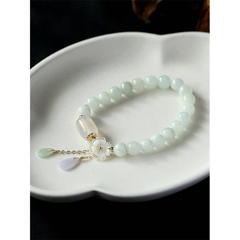 National Jade Beads&Flower Handmade Bracelet