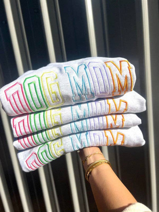 Dog Mom Multi Color Varsity Embroidered Sweatshirt