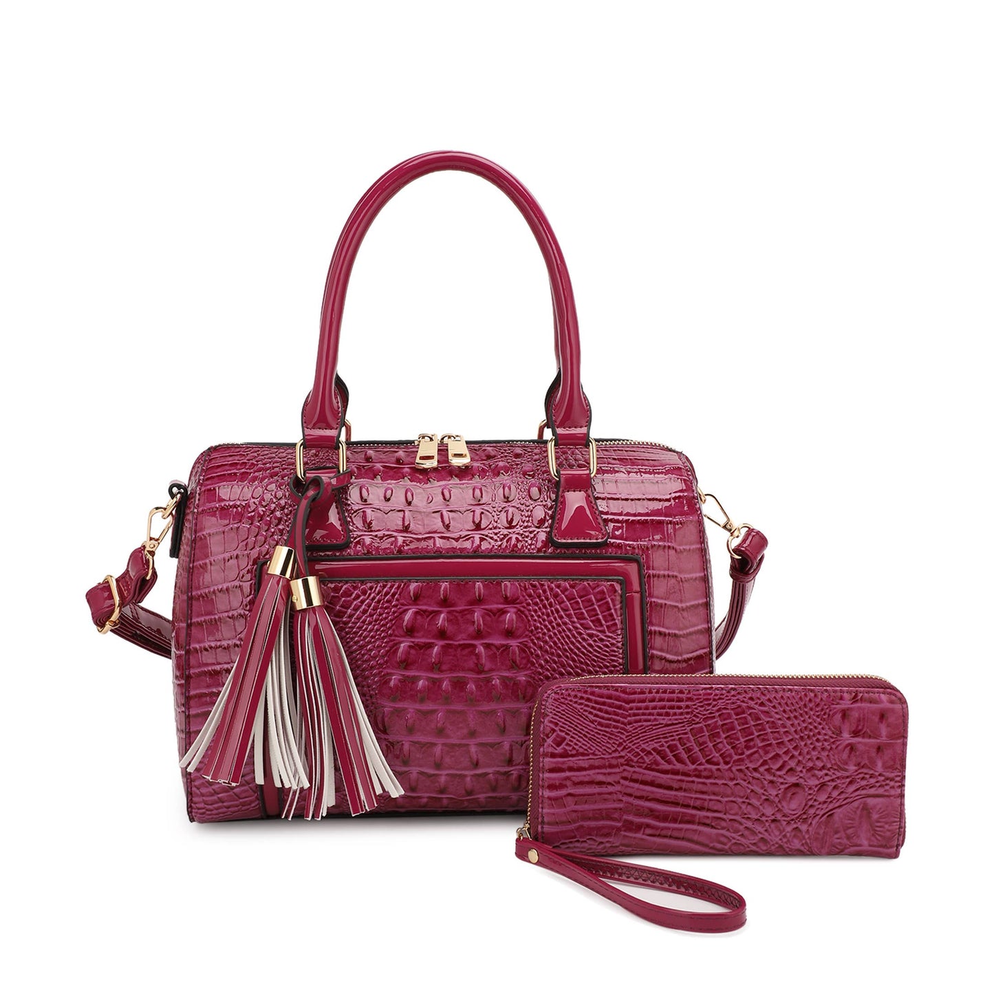 HOLLY  BOSTON BAG SET IN PATENT CROC  WITH WALLET