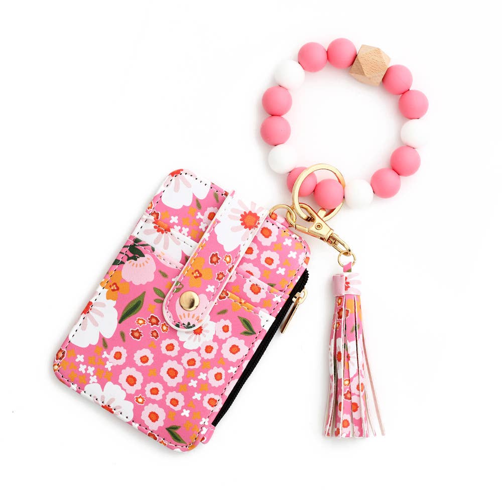 Bracelet Floral Print Card Slot Wallet Keychain