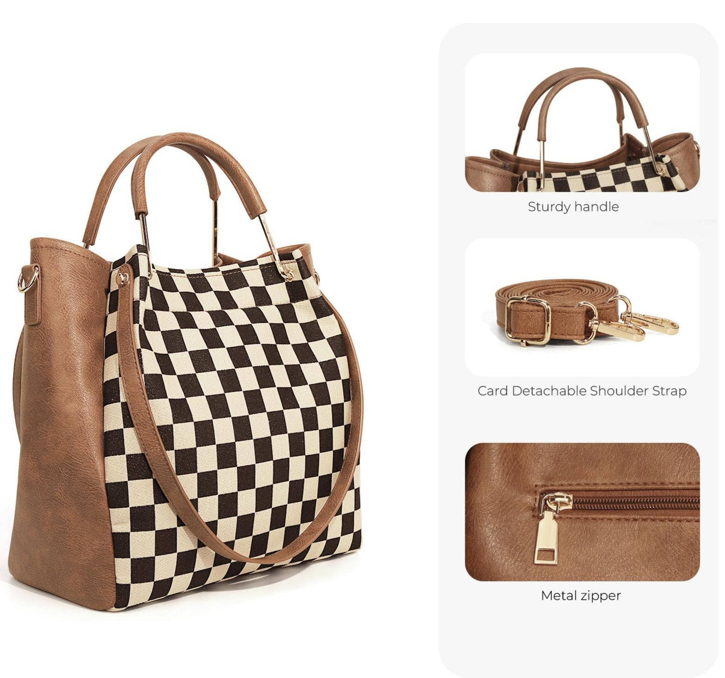 PU Checkered Handbag Tote Crossbody