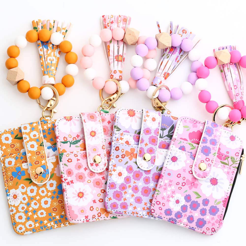 Bracelet Floral Print Card Slot Wallet Keychain