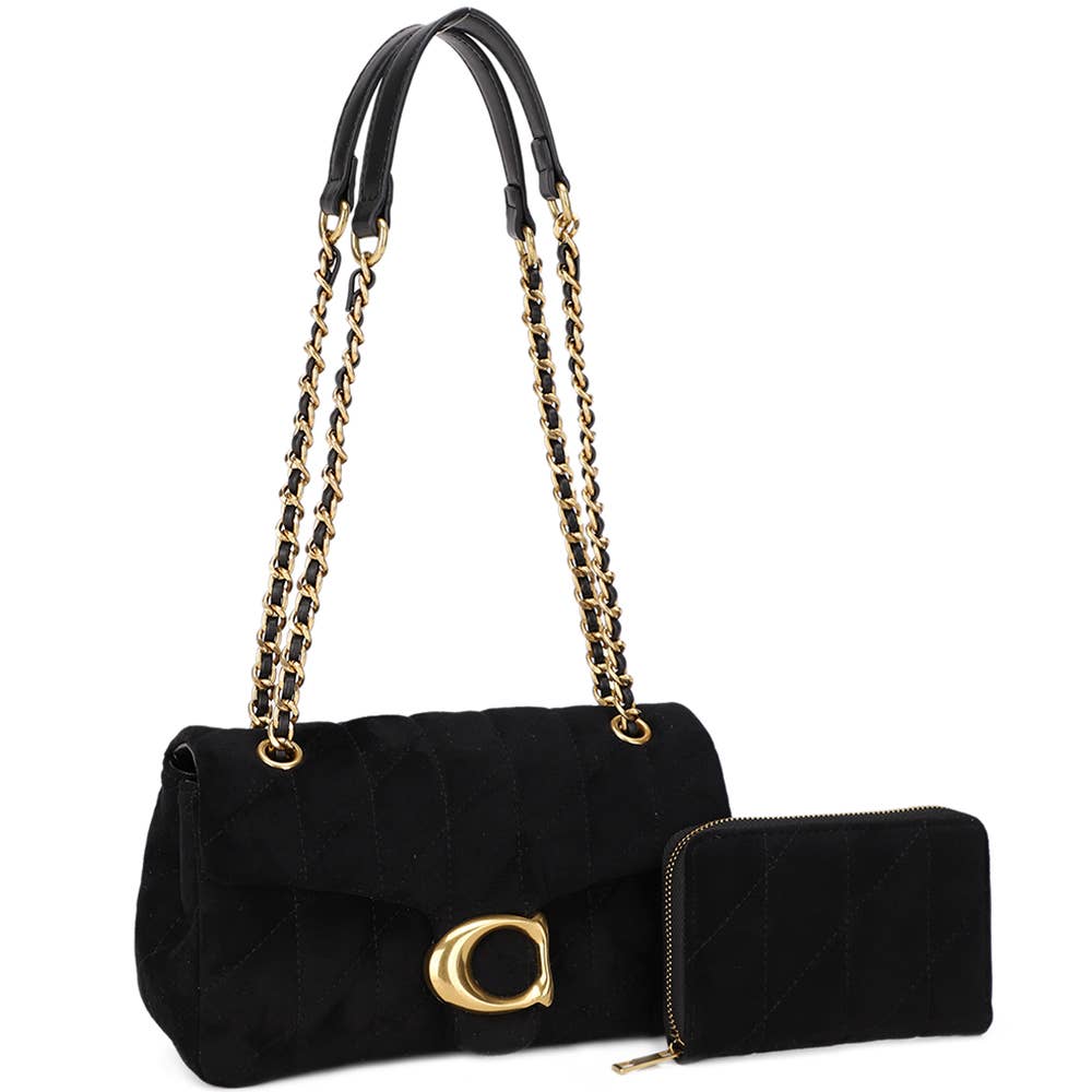 2IN1 QUILTED FASHION CROSSBODY BAG W WALLET , MS 20700A SET