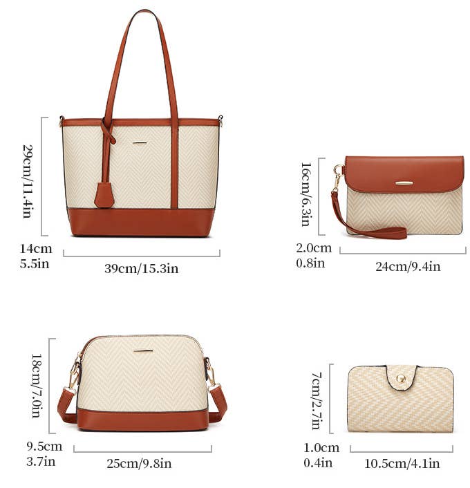 Textured Tote Bag 4-Piece Set