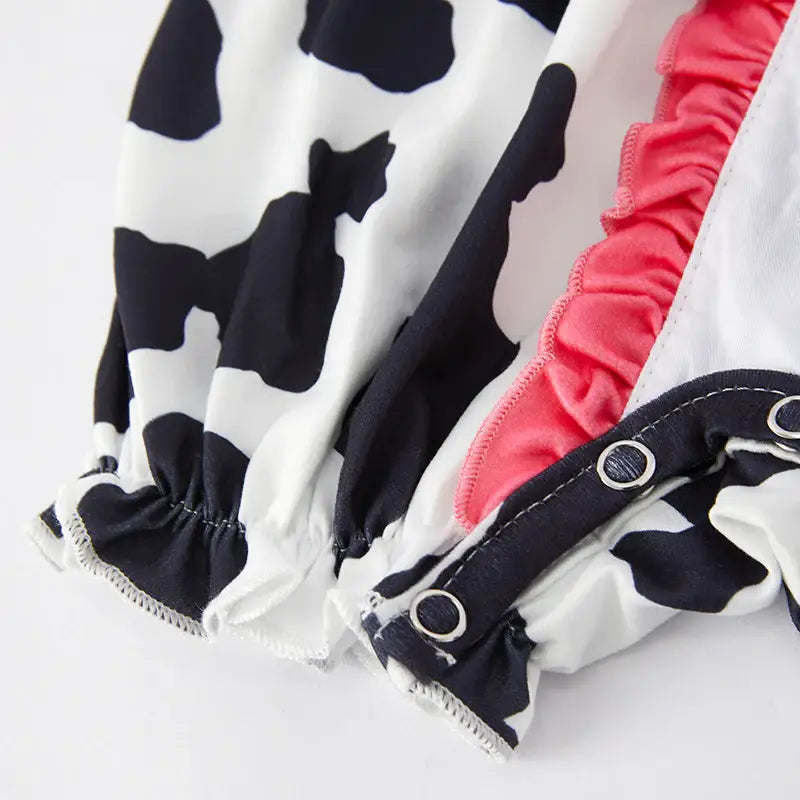 Baby Girls Summer Farm Cow Embroidered Infant Romper