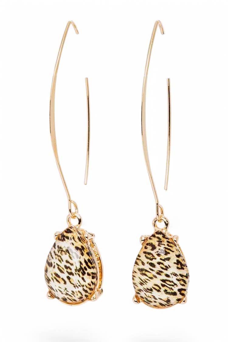 Animal Printed Teardrop Long Dangle Earrings
