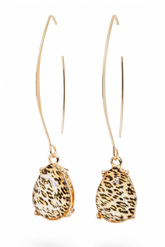 Animal Printed Teardrop Long Dangle Earrings