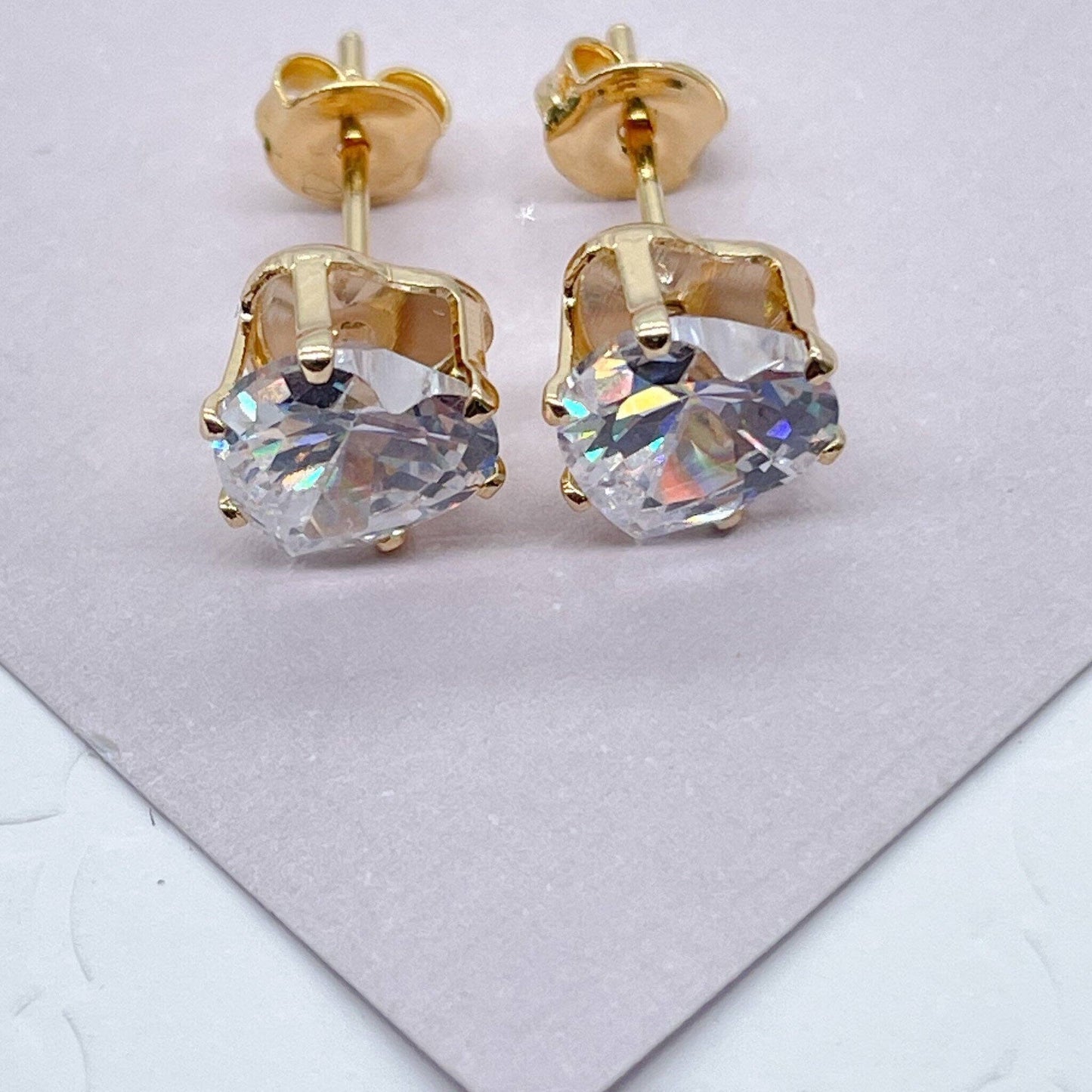 18k Gold Filled 8mm Cubic Zirconia Heart Stud Earrings