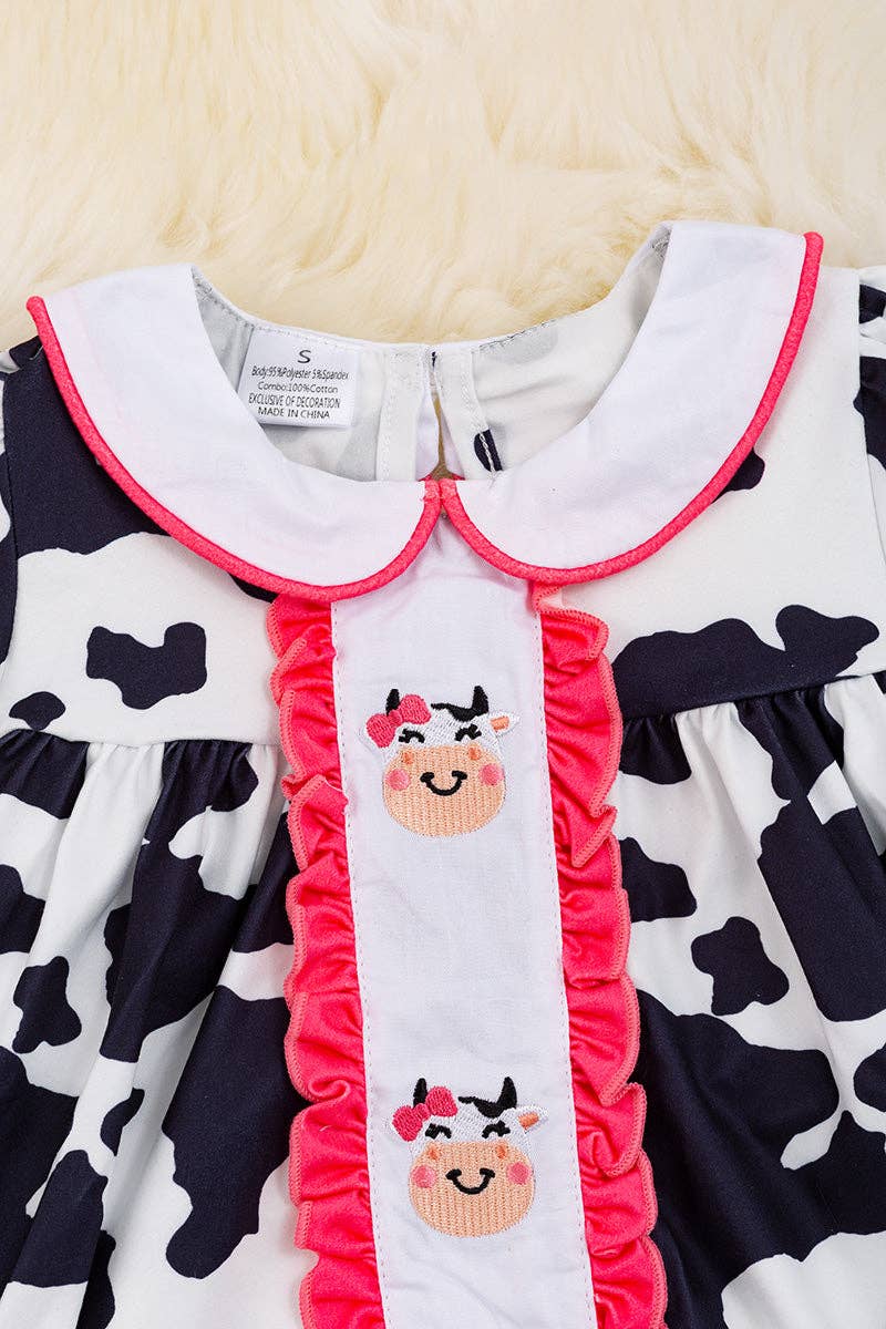 🐮Cow spotted dress with embroidered cows & fuchsia trim🐮DRG15134012 JEAN