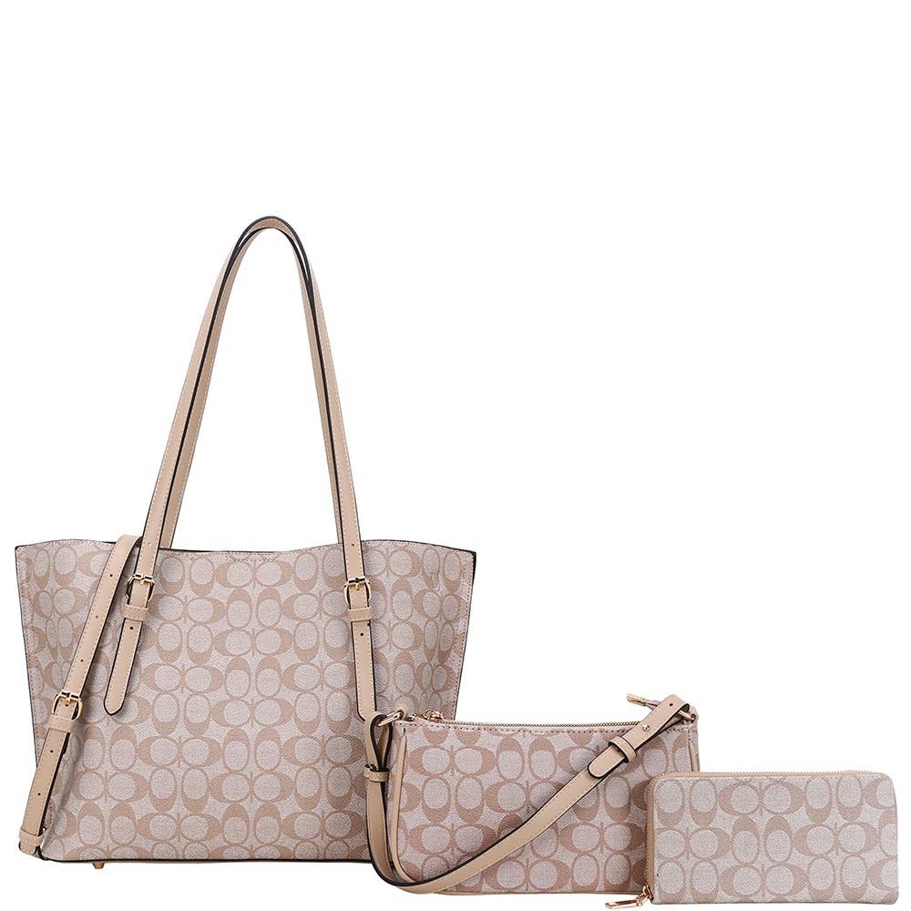 Signature Print Three Piece Tote Bag Set