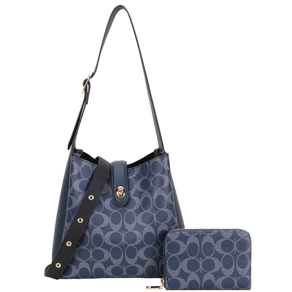 2IN1 OVAL PRINT SHOULDER HOBO BAG W WALLET SET, QFT 1327A