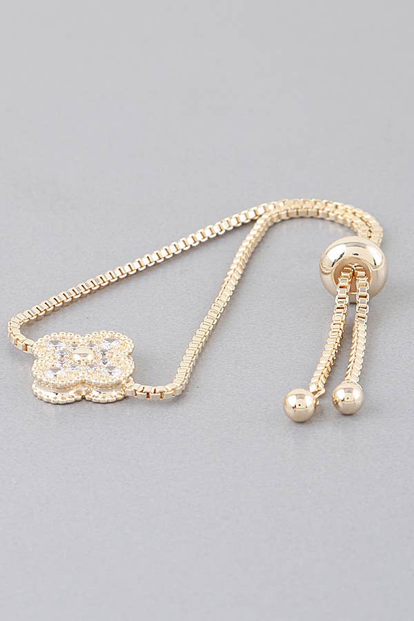 Quatrefoil Bejeweled Clover Box Chain Bracelet