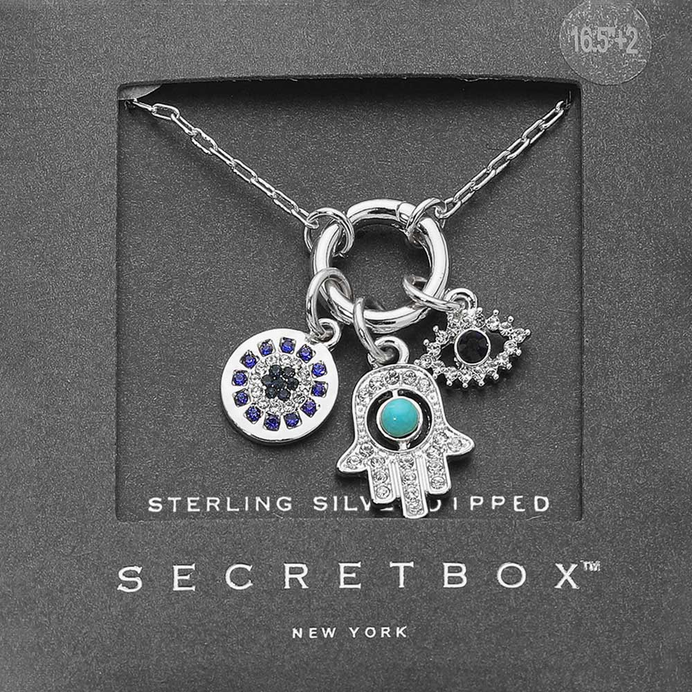 SECRET BOX_Hamsa Hand Evil Eye Round Charm Pendant Necklace