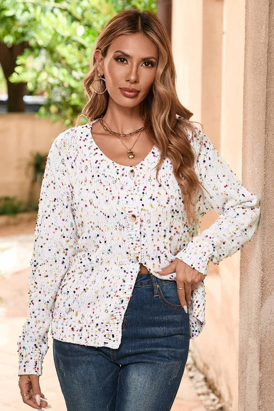 LDC Elegant Dot Print Button Down Cardigan