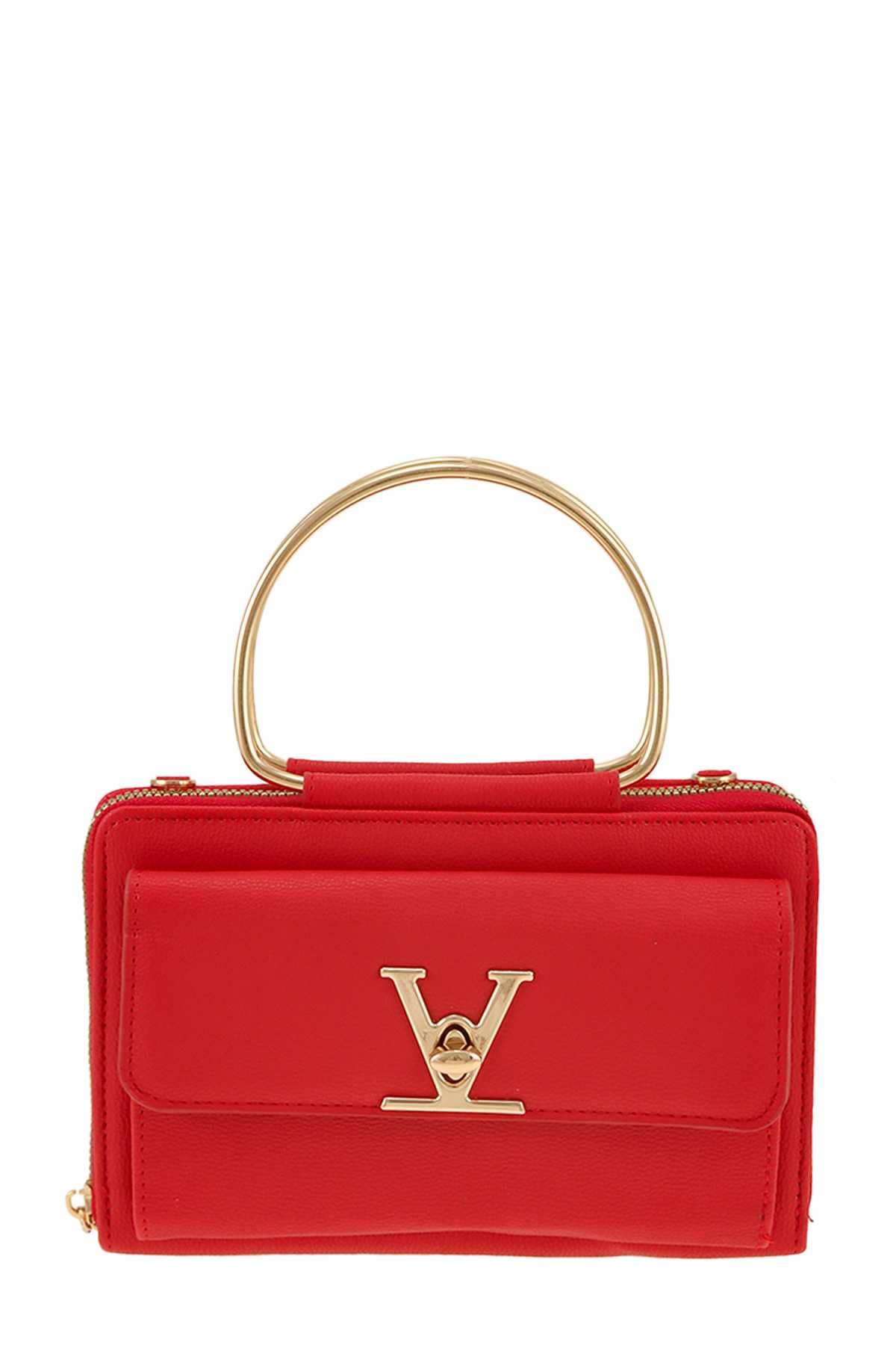 Rectangular Bag with V Accent and Metal Handle