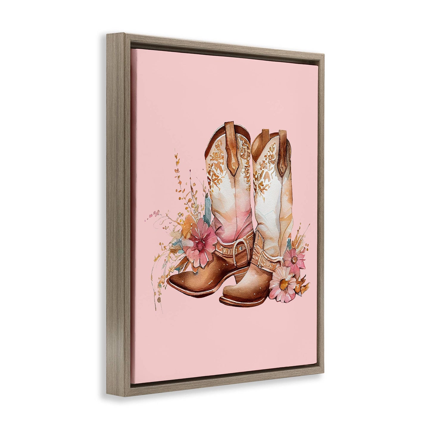 Floral Pink Cowgirl Boots - Framed Wall Art