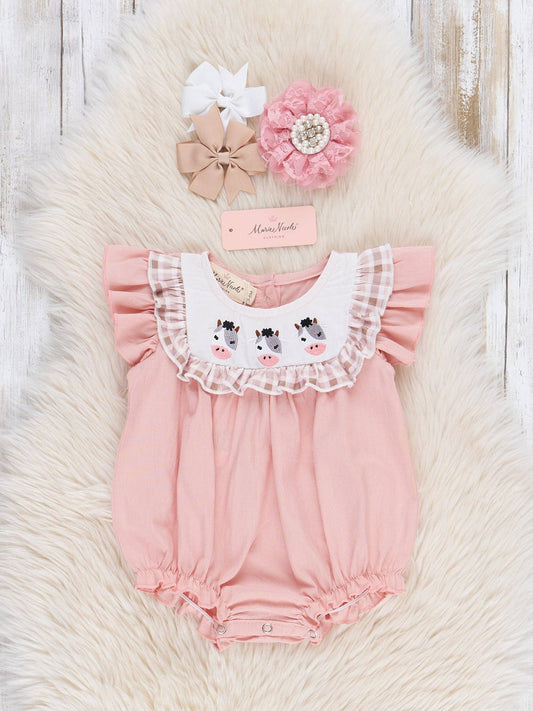 Embroidered Cows Ruffle Bib Bubble
